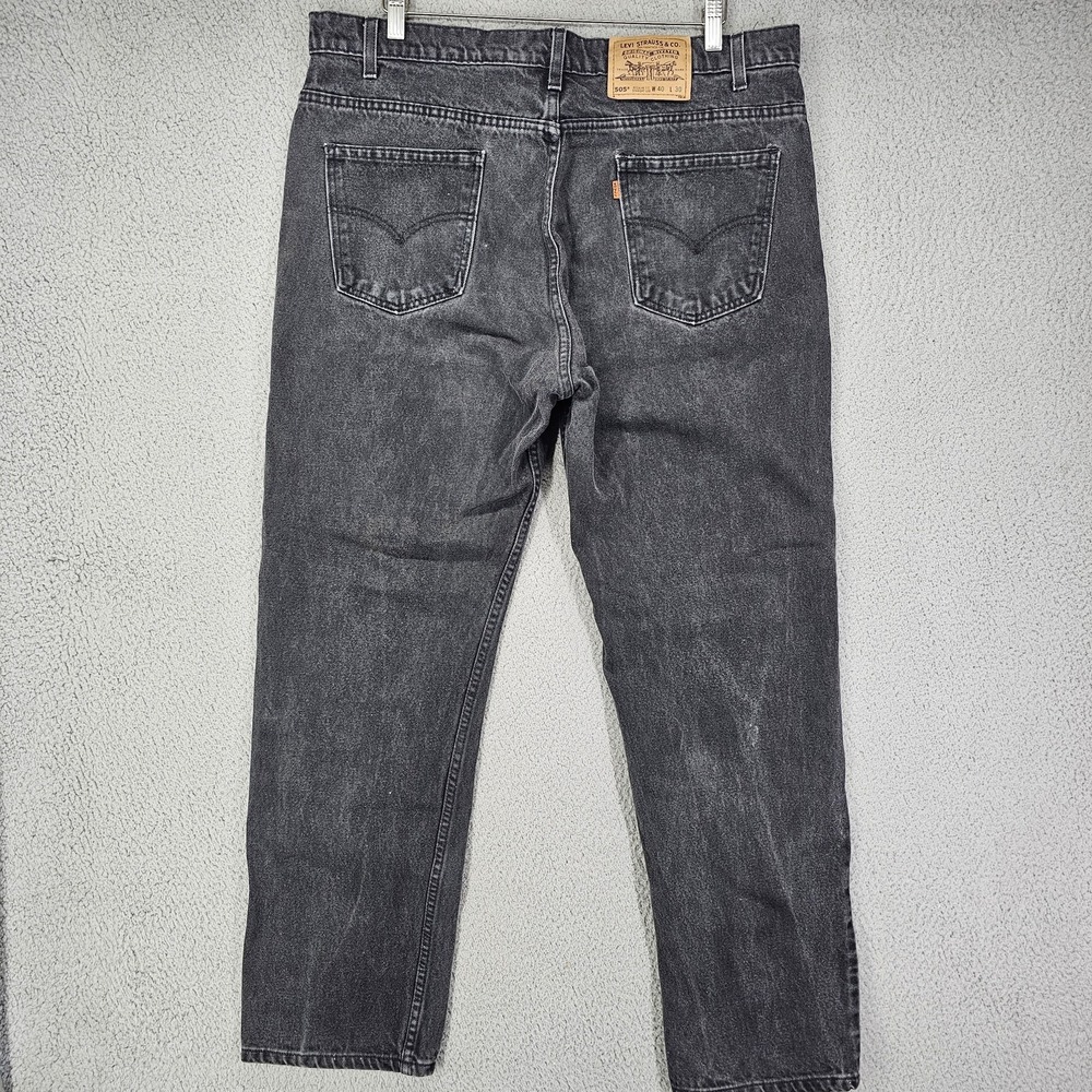 Levis 505 Jeans Mens 40x30 Black Charcoal Regular Fit Straight Leg USA 90s Y2K - Picture 3 of 12